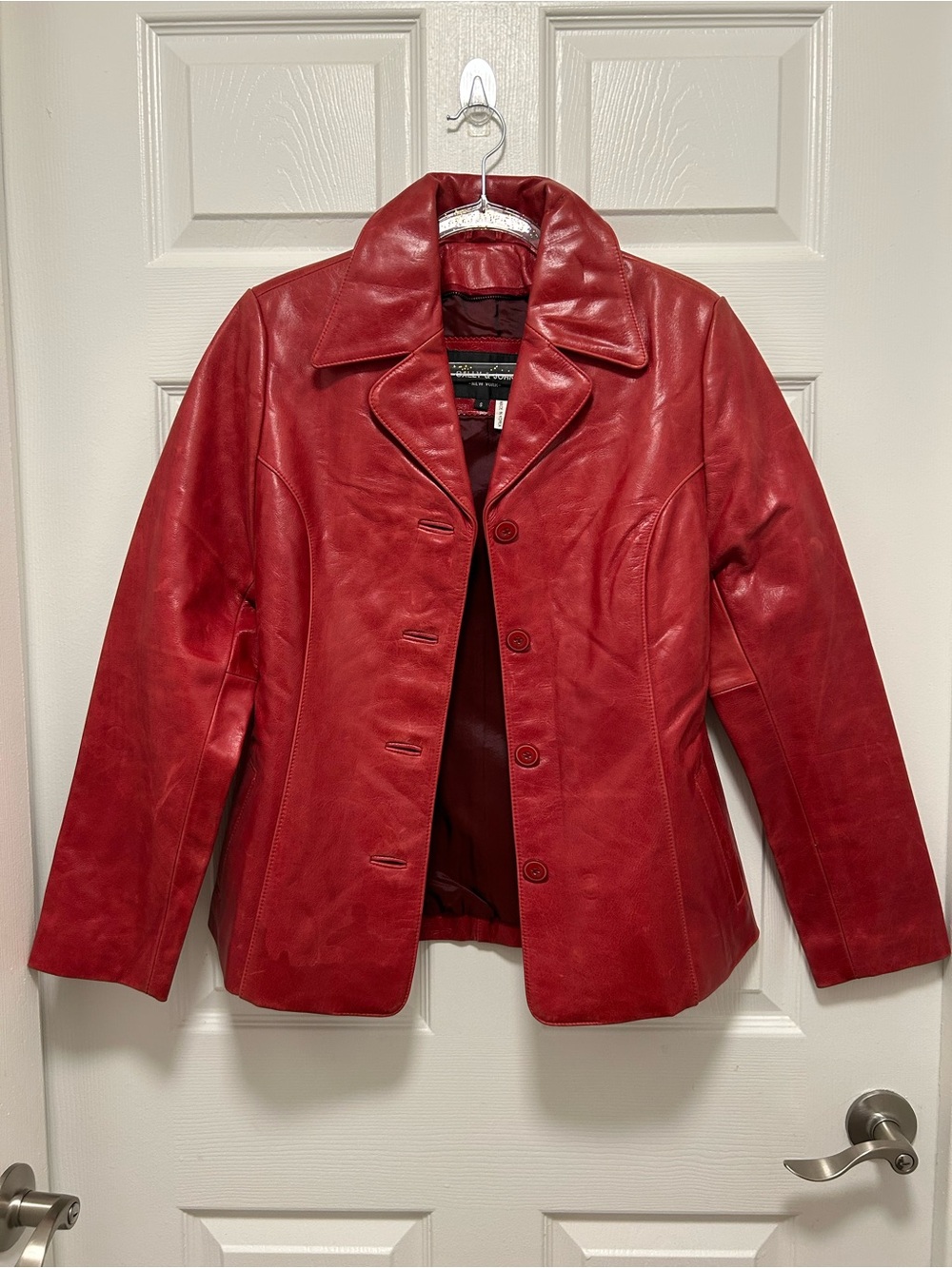 Red Leather Button-Front Women's Jacket